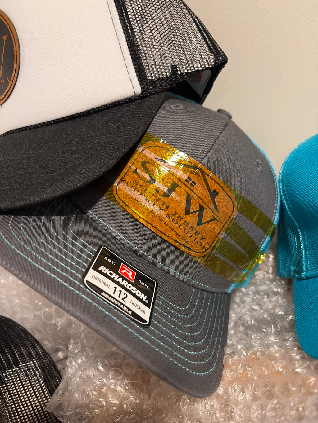 Custom Leather Patch Trucker Hats — Laser Engraved Logo, Business & Sports Patches