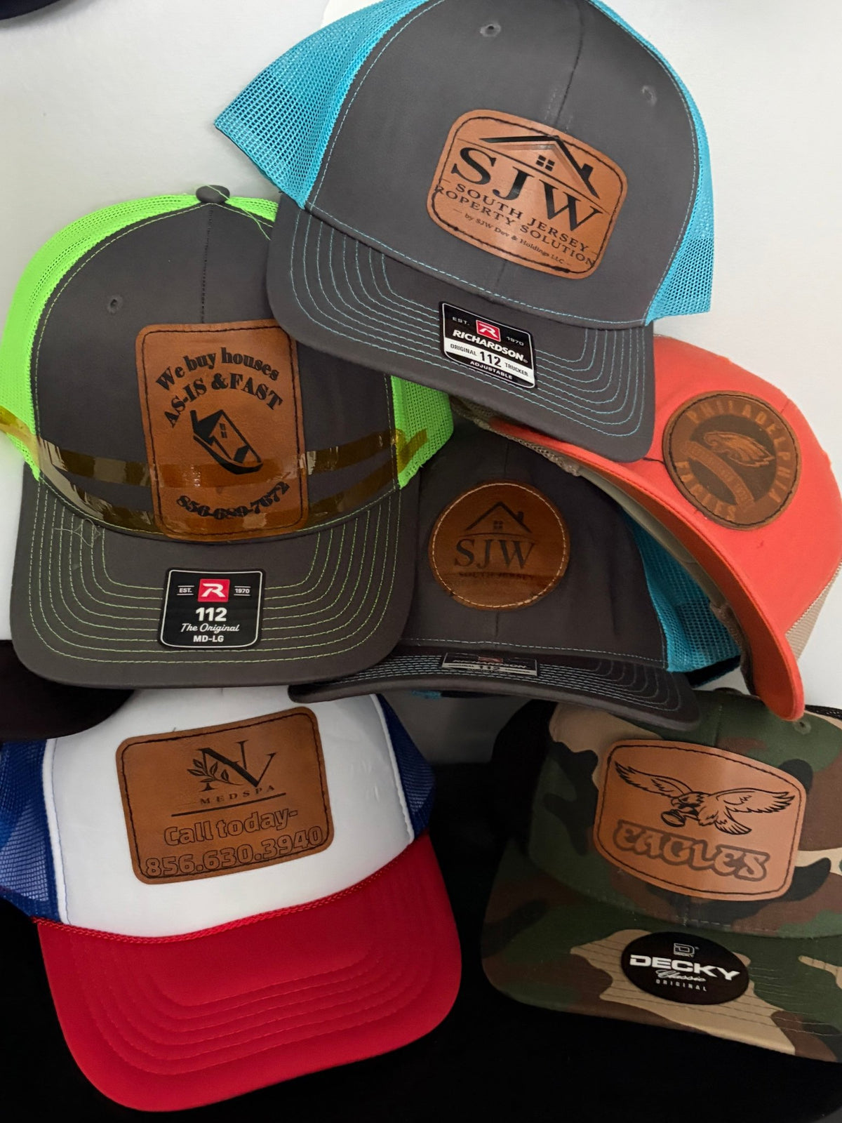 Custom Leather Patch Trucker Hats — Laser Engraved Logo, Business & Sports Patches - Made great engravings